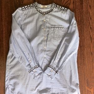 Blue pin striped Aztec embroidered top